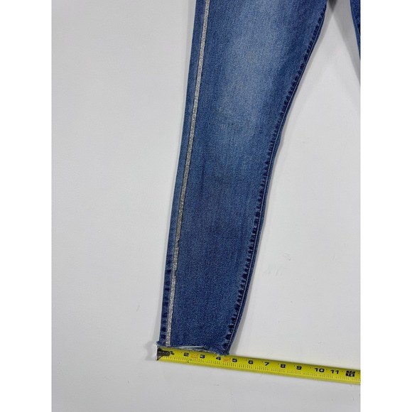 Guess Womens Jeans Rhinestone Embellished High Rise Skinny Distressed Blue Denim - Picture 3 of 15